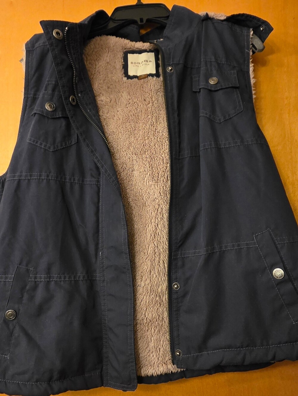 Navy Vest Sherpa Lined Lined With Hood - XL